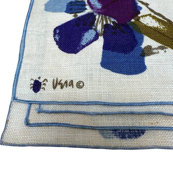 Vintage Vera Napkin 16" Square Blue Floral Linen Style MCM Textiles - Picture 3 of 11